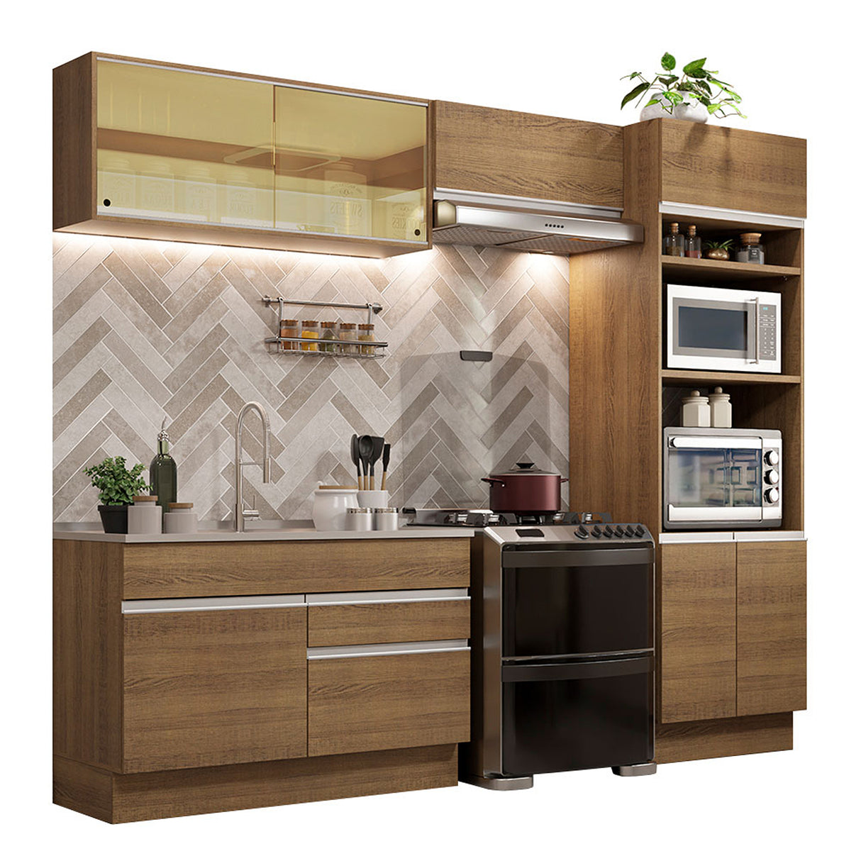 Cocina Integral Glamy 225x270x31 Marrón Moderno MDP Siete capas - COCINAS | Bylmo