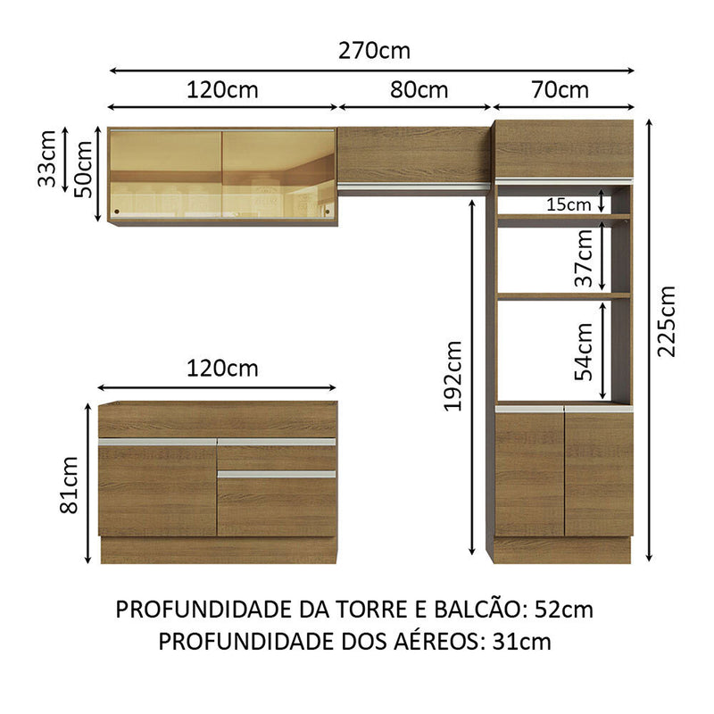 Cocina Integral Glamy 225x270x31 Marrón Moderno Mdp Siete Capas