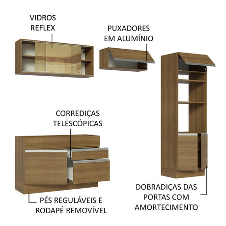 Cocina Integral Glamy 225x270x31 Marrón Moderno MDP Siete capas - COCINAS | Bylmo