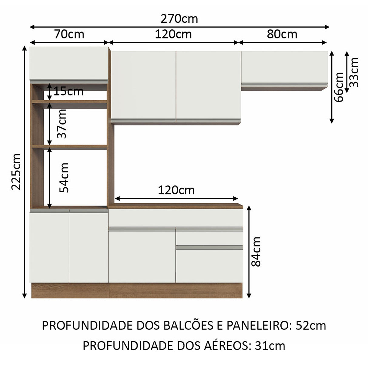 Cocina Integral Glamy 270x225 Marrón y Blanco MDP Modular - COCINAS | Bylmo
