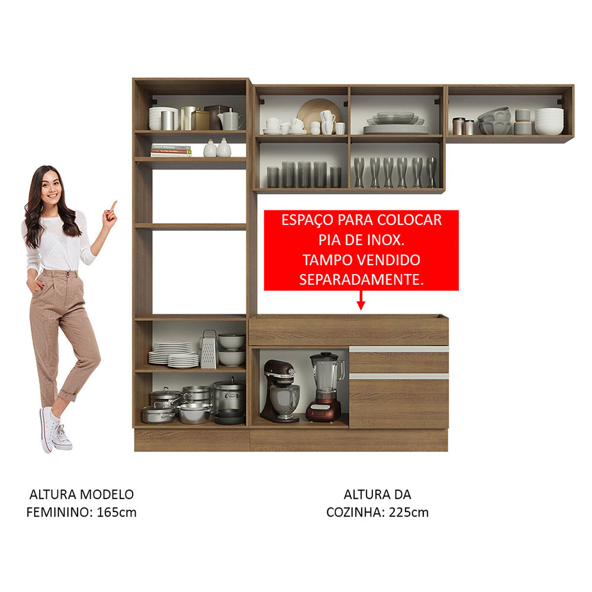 Cocina Integral Glamy 270 cm Marrón Moderno - COCINAS | Bylmo