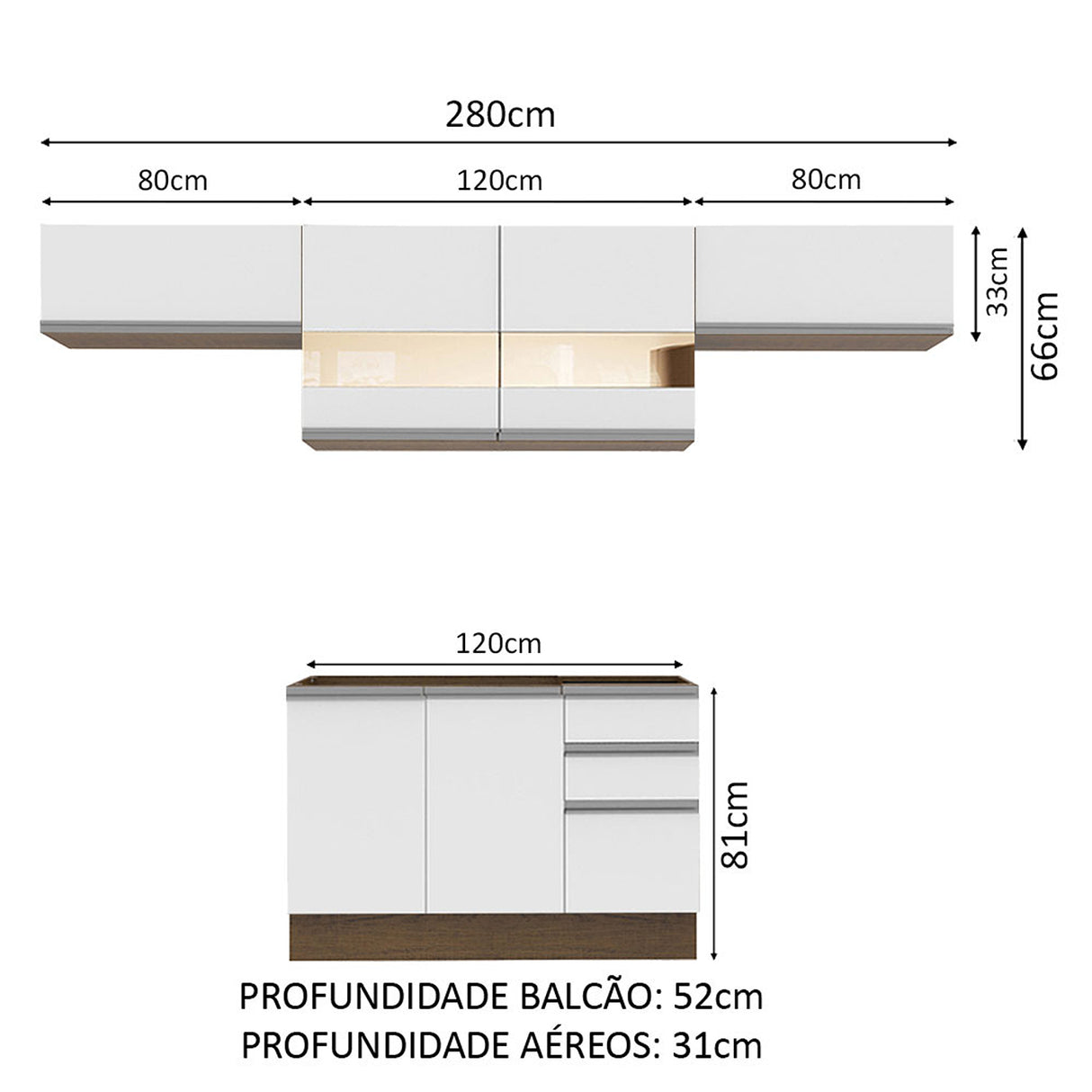 Cocina Integral Marina Marron y Blanco 280x225cm sin Mesón y sin Pozuelo - COCINAS | Bylmo