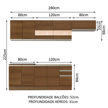 Cocina Integral Marcela Glamy Marron 280x225cm con Mesón y sin Pozuelo - COCINAS | Bylmo