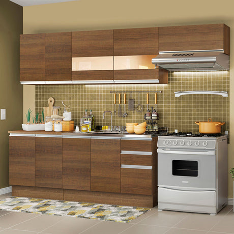 Cocina Integral Marcela Glamy Marron 280x225cm con Mesón y sin Pozuelo - COCINAS | Bylmo