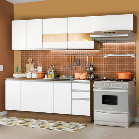 Cocina Integral Marcela Glamy Marron y Blanco 280x225cm con Mesón y sin Pozuelo - COCINAS | Bylmo