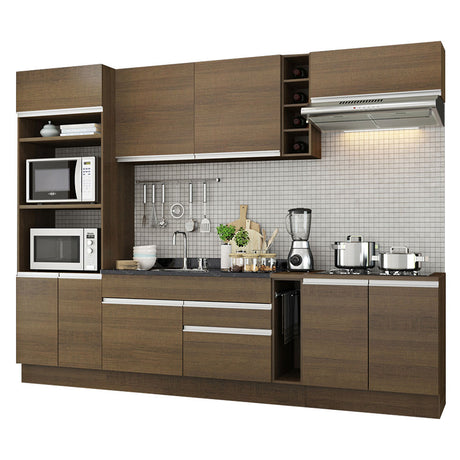 Cocina Integral Vicenza Marron 290x225cm con Mesón sin Pozuelo y con Dos Cajones - COCINAS | Bylmo