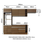 Cocina Integral Safira Glamy Marron 290x225cm con Mesón y sin Pozuelo - COCINAS | Bylmo