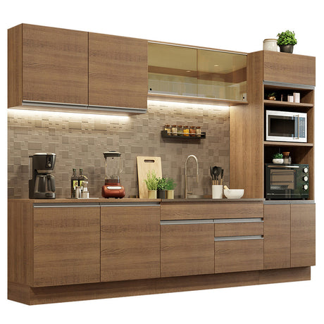 Cocina Integral Glamy Marron 310x225cm con Mesón y sin Pozuelo - COCINAS | Bylmo