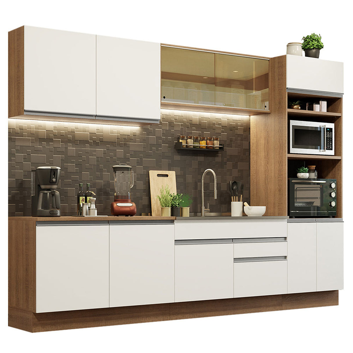 Cocina Integral Glamy Marron y Blanco 310x225cm con Mesón y sin Pozuelo - COCINAS | Bylmo
