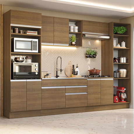 Cocina Integral Glamy Marron 330x225cm con Mesón y sin Pozuelo - COCINAS | Bylmo