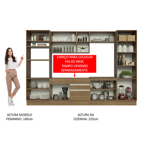 Cocina Integral Glamy Marron 330x225cm con Mesón y sin Pozuelo - COCINAS | Bylmo