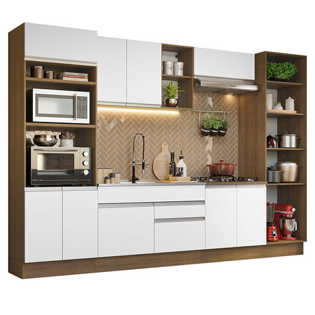 Cocina Integral Glamy Marron y Blanco 330x225cm con Mesón y sin Pozuelo - COCINAS | Bylmo