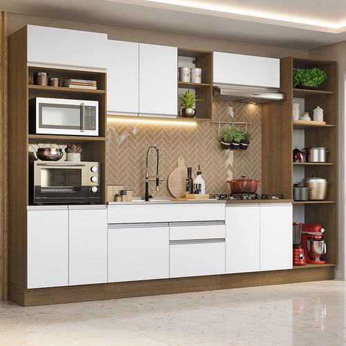 Cocina Integral Glamy Marron Y Blanco 330x225cm Con Mesón Y Sin Pozuelo