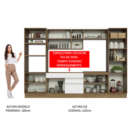 Cocina Integral Glamy Marron y Blanco 330x225cm con Mesón y sin Pozuelo - COCINAS | Bylmo