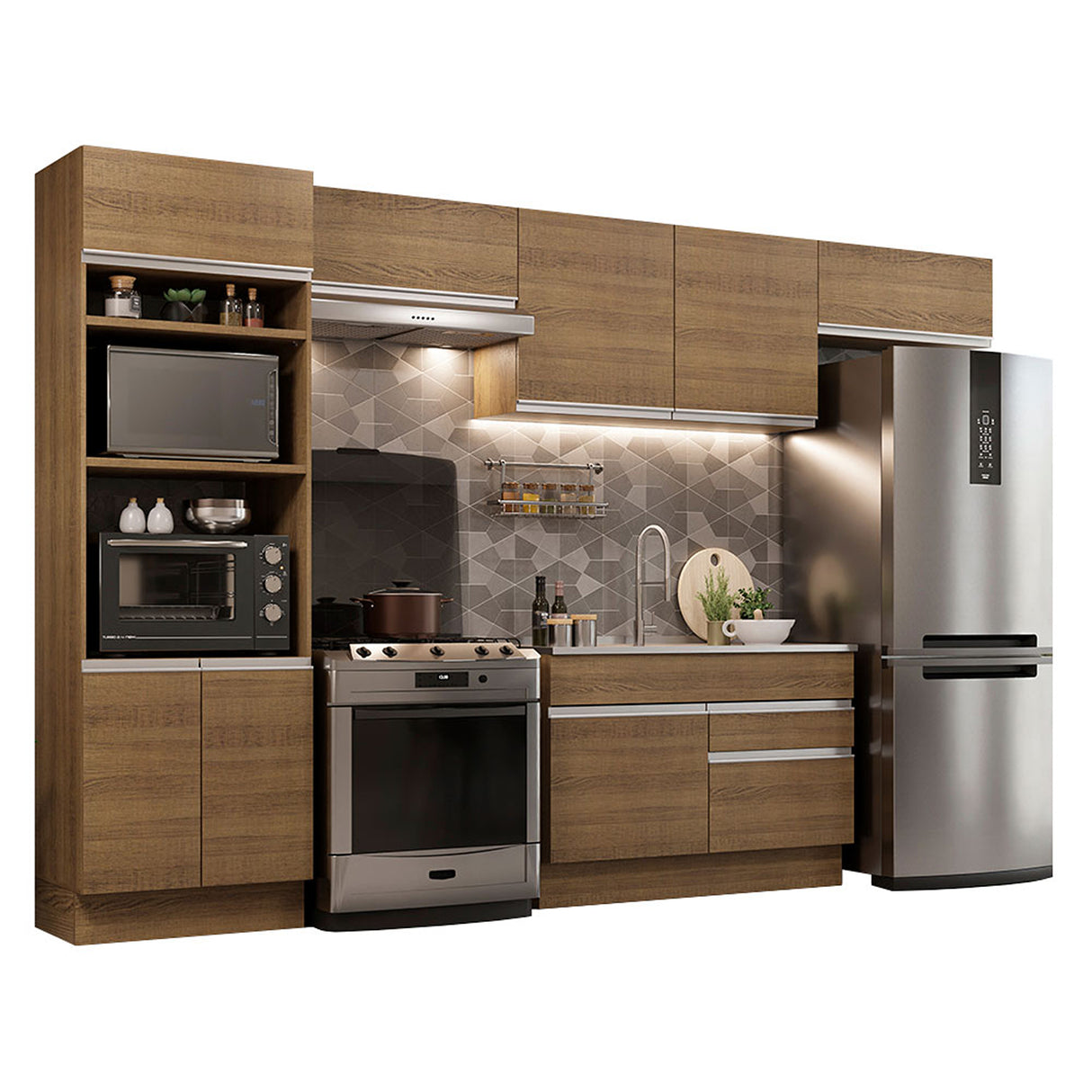 Cocina Integral Glamy Marron 350x225cm con Mesón y sin Pozuelo - COCINAS | Bylmo