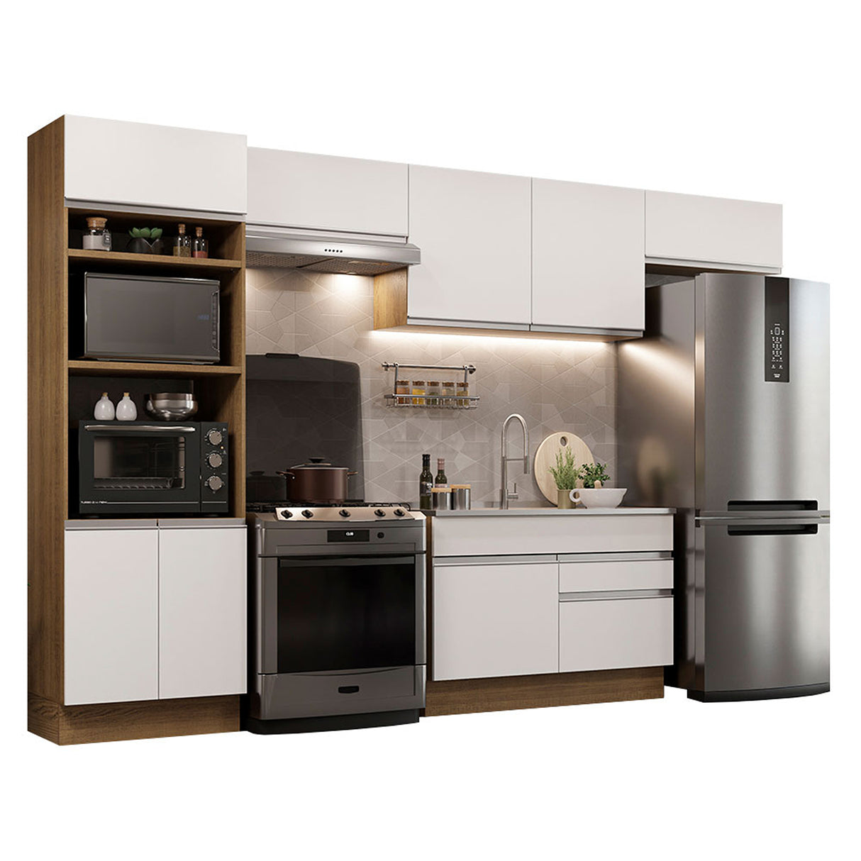Cocina Integral Glamy Marron y Blanco 350x225cm con Mesón y sin Pozuelo - COCINAS | Bylmo