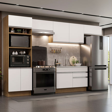 Cocina Integral Glamy Marron y Blanco 350x225cm con Mesón y sin Pozuelo - COCINAS | Bylmo