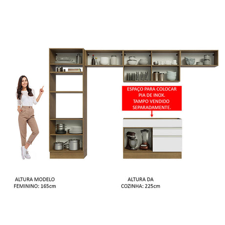 Cocina Integral Glamy Marron y Blanco 350x225cm con Mesón y sin Pozuelo - COCINAS | Bylmo