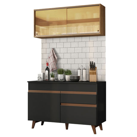 Cocina Integral Reims Negro y Marron 120x210cm con Mesón y sin Pozuelo - COCINAS | Bylmo