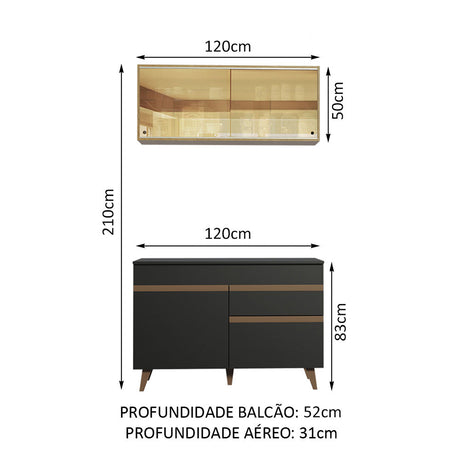 Cocina Integral Reims Negro y Marron 120x210cm con Mesón y sin Pozuelo - COCINAS | Bylmo