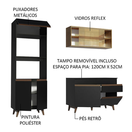 Cocina Integral Reims Negro y Marron 190x210cm con Mesón y sin Pozuelo - COCINAS | Bylmo