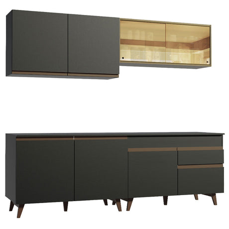 Cocina Integral Reims Negro y Marron 240x210cm con Mesón y sin Pozuelo - COCINAS | Bylmo