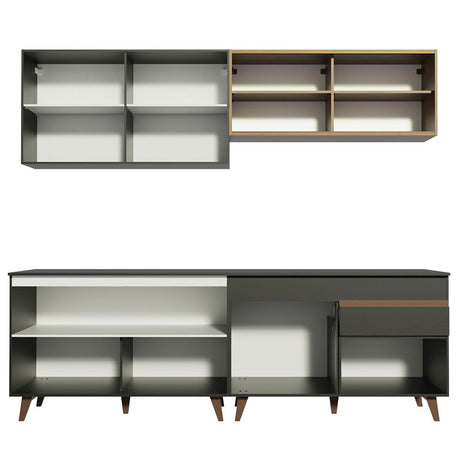 Cocina Integral Reims Negro y Marron 240x210cm con Mesón y sin Pozuelo - COCINAS | Bylmo