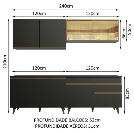 Cocina Integral Reims Negro y Marron 240x210cm con Mesón y sin Pozuelo - COCINAS | Bylmo