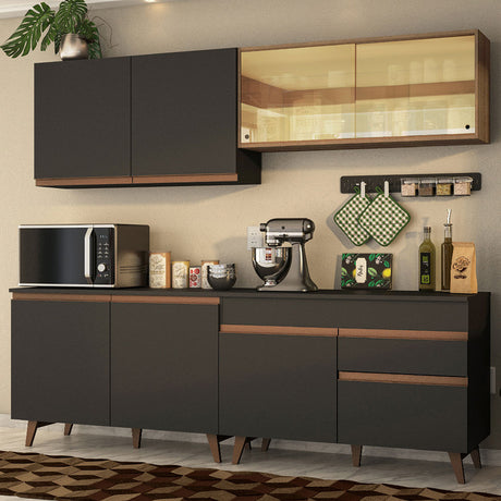 Cocina Integral Reims Negro y Marron 240x210cm con Mesón y sin Pozuelo - COCINAS | Bylmo