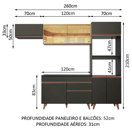 Cocina Integral Reims Negro y Marron 260x210cm con Mesón y sin Pozuelo - COCINAS | Bylmo