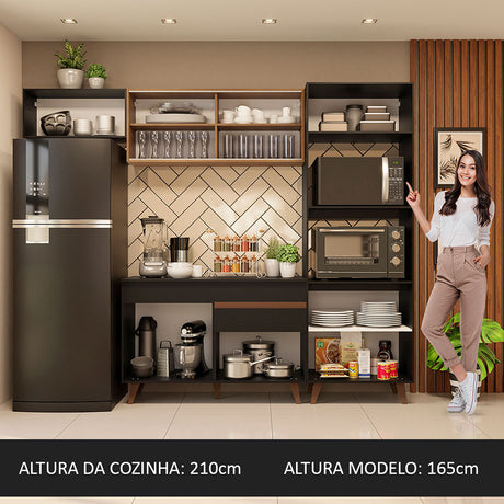 Cocina Integral Reims Negro y Marron 260x210cm con Mesón y sin Pozuelo - COCINAS | Bylmo