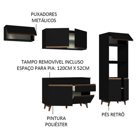 Cocina Integral Reims Negro 260x210cm con Mesón y sin Pozuelo - COCINAS | Bylmo