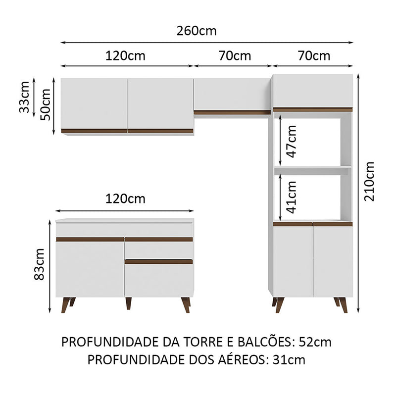 Cocina Integral Reims Blanco 260x210 Cm Moderna Amplia Y Resistente