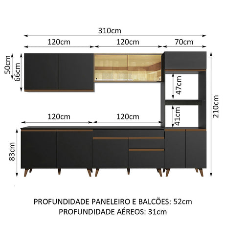 Cocina Integral Reims Negro y Marron 310x210cm con Mesón y sin Pozuelo - COCINAS | Bylmo