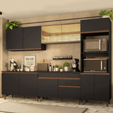 Cocina Integral Reims Negro y Marron 310x210cm con Mesón y sin Pozuelo - COCINAS | Bylmo