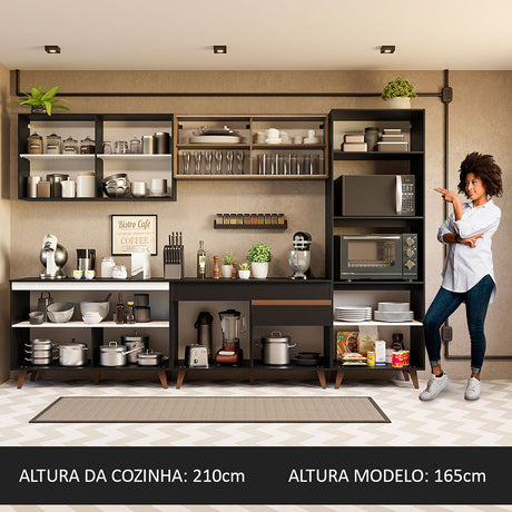 Cocina Integral Reims Negro y Marron 310x210cm con Mesón y sin Pozuelo - COCINAS | Bylmo