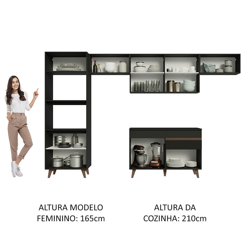 Cocina Integral Reims Negro 330x210cm Con Mesón Y Sin Pozuelo