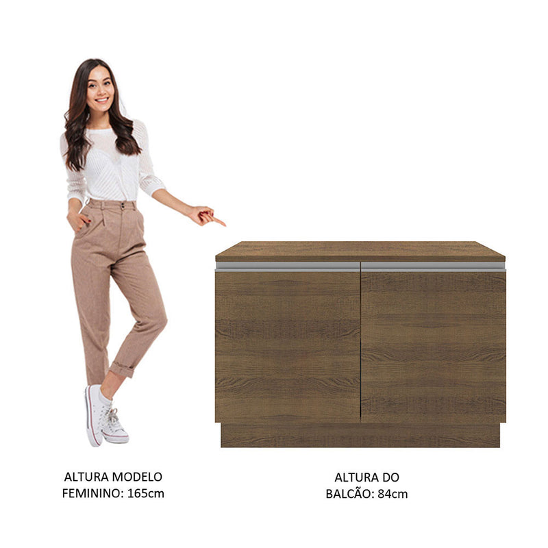 Mueble Inferior De Cocina Glamy Marron 120x84cm Con Mesón De Madera Y Dos Puertas