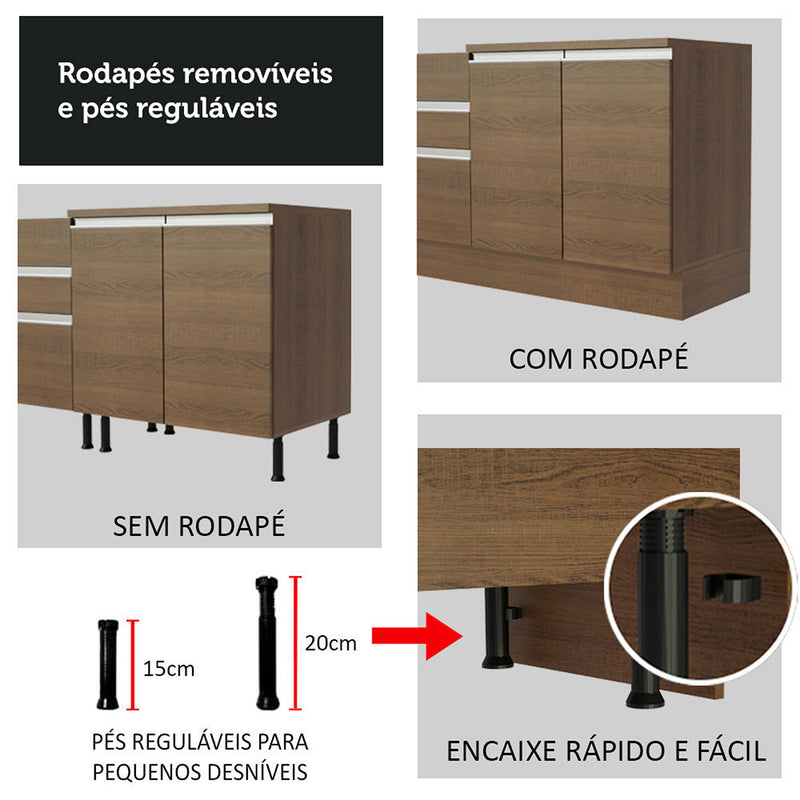 Mueble Inferior De Cocina Glamy Marron 120x84cm Con Mesón De Madera Y Dos Puertas