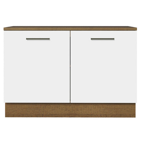 Mueble Inferior de Cocina Agata Marron y Blanco 120x84cm con Mesón de Madera y Dos Puertas - MUEBLES INFERIORES DE COCINA | Bylmo