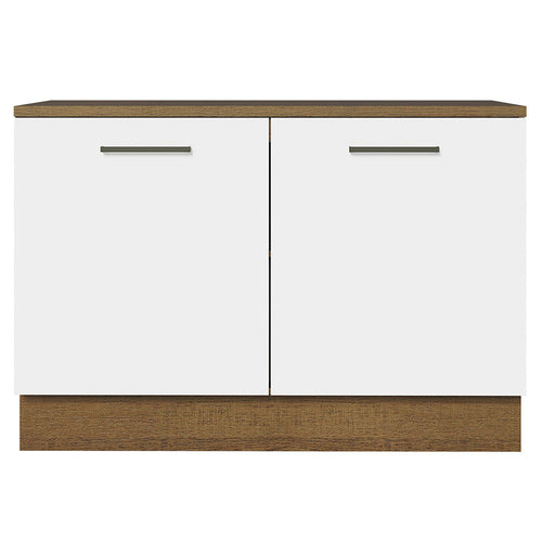 Mueble Inferior De Cocina Agata Marron Y Blanco 120x84cm Con Mesón De Madera Y Dos Puertas