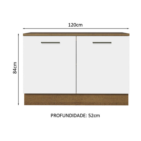 Mueble Inferior de Cocina Agata Marron y Blanco 120x84cm con Mesón de Madera y Dos Puertas - MUEBLES INFERIORES DE COCINA | Bylmo