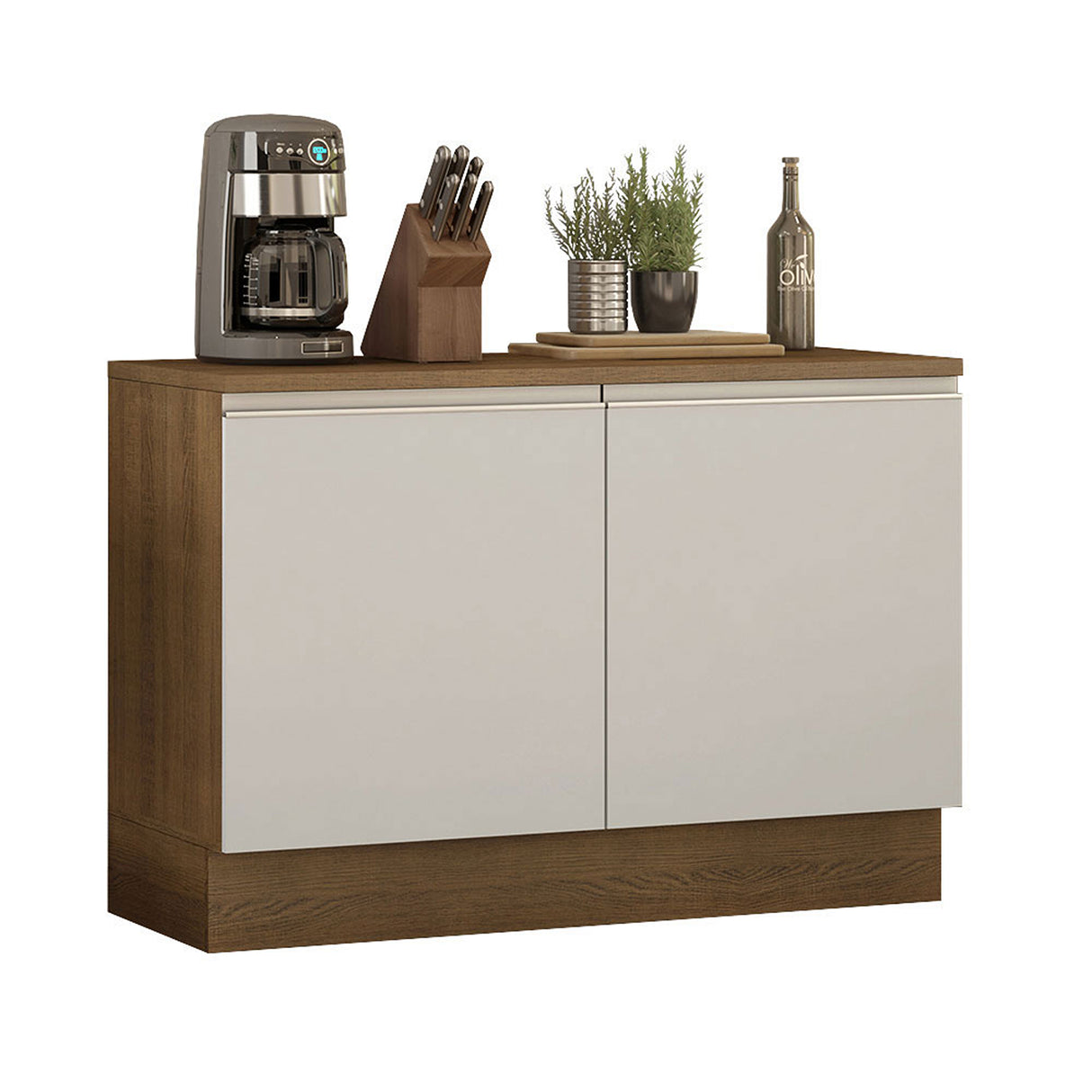 Mueble Inferior de Cocina Glamy Marron y Blanco 120x84cm con Mesón de Madera y Dos Puertas - MUEBLES INFERIORES DE COCINA | Bylmo