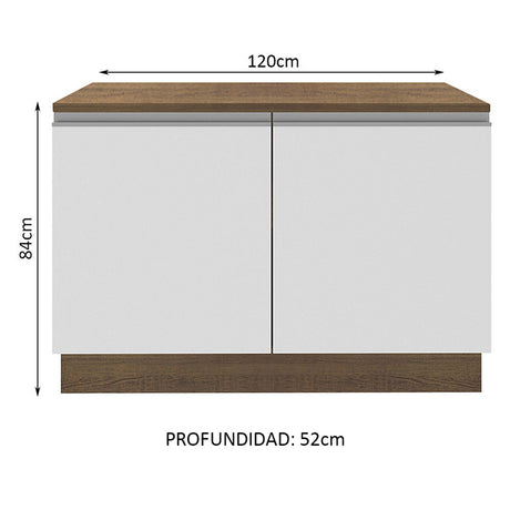Mueble Inferior de Cocina Glamy Marron y Blanco 120x84cm con Mesón de Madera y Dos Puertas - MUEBLES INFERIORES DE COCINA | Bylmo