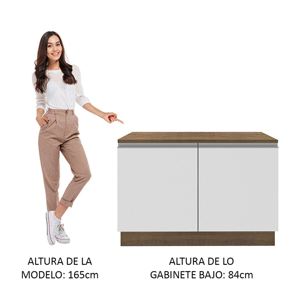 Mueble Inferior de Cocina Glamy Marron y Blanco 120x84cm con Mesón de Madera y Dos Puertas - MUEBLES INFERIORES DE COCINA | Bylmo