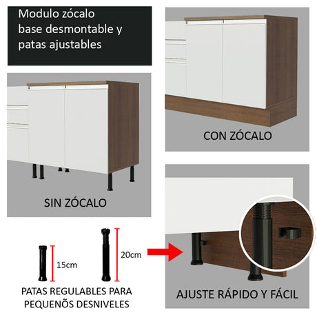 Mueble Inferior de Cocina Glamy Marron y Blanco 120x84cm con Mesón de Madera y Dos Puertas - MUEBLES INFERIORES DE COCINA | Bylmo