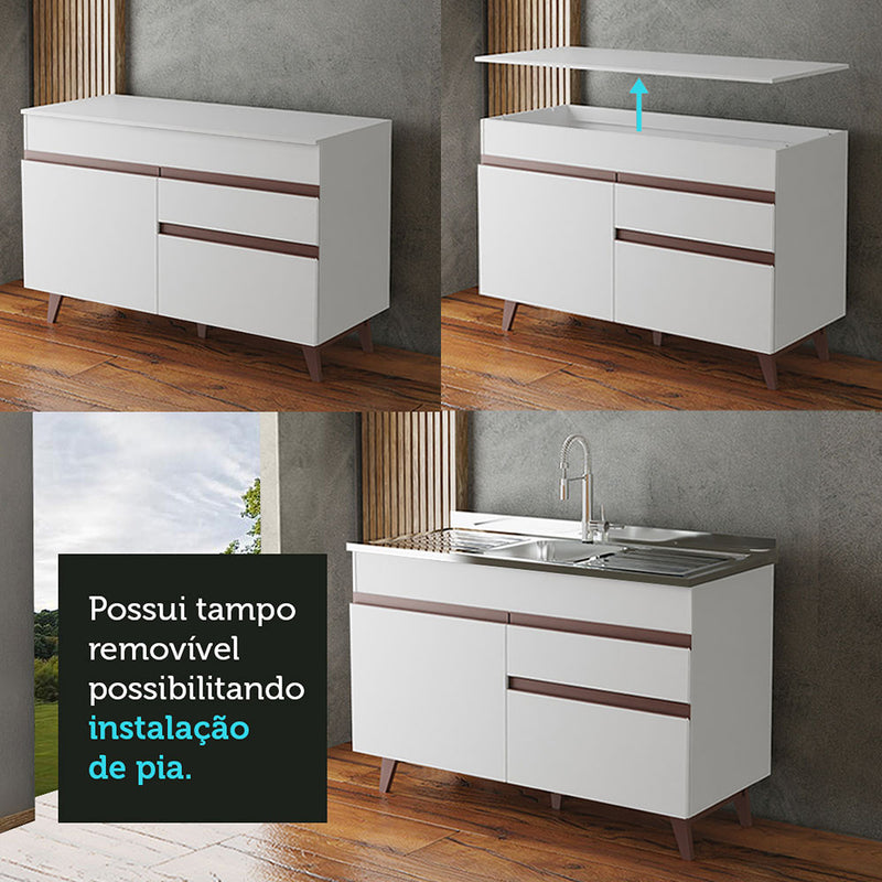 Mueble Inferior De Cocina Reims Blanco 120x83cm Con Mesón De Madera