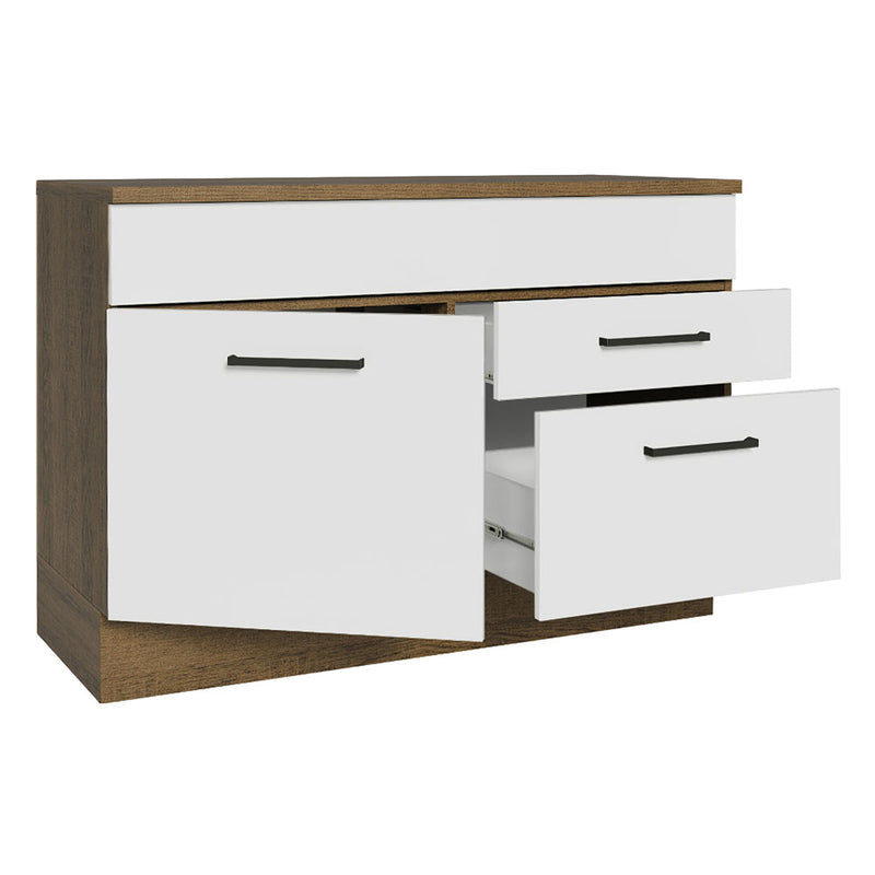 Mueble Inferior De Cocina Agata Marron Y Blanco 120x84cm Con Mesón De Madera