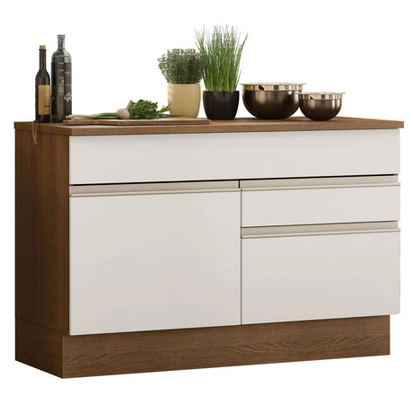 Mueble Inferior de Cocina Glamy Marron y Blanco 120x84cm con Mesón de Madera - MUEBLES INFERIORES DE COCINA | Bylmo