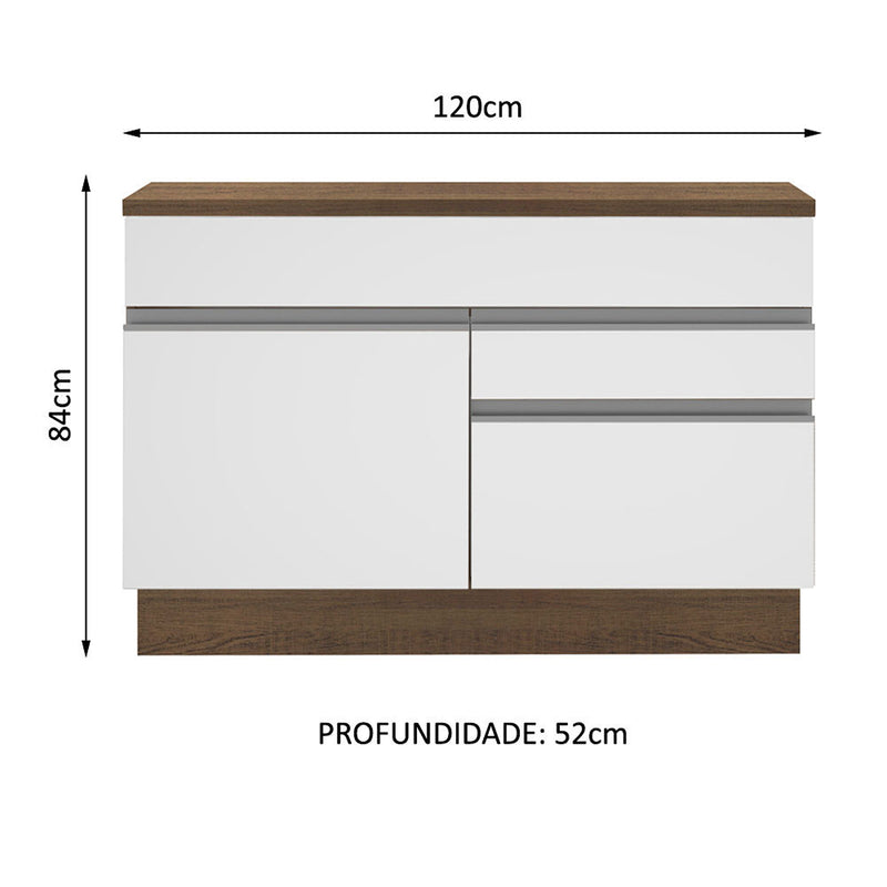 Mueble Inferior De Cocina Glamy Marron Y Blanco 120x84cm Con Mesón De Madera